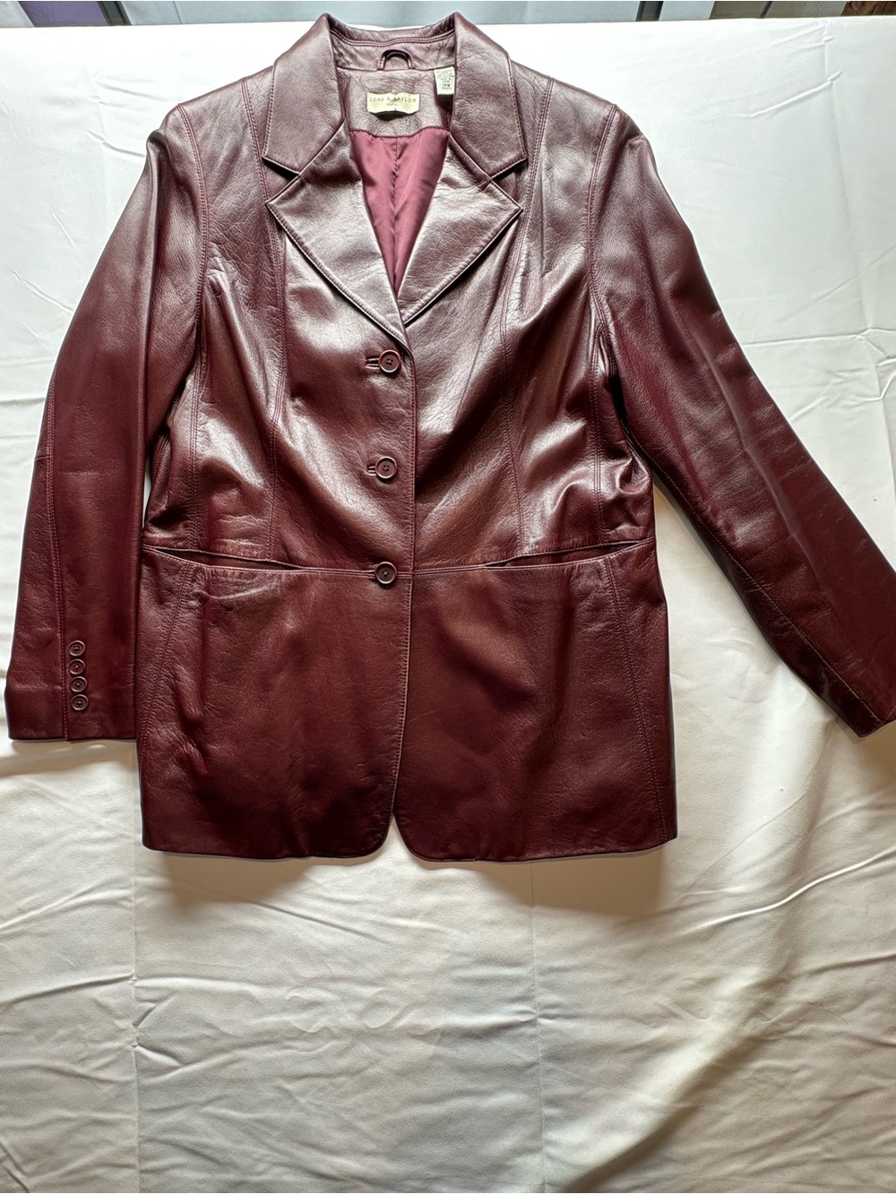 Vintage Lord & Taylor Women's Burgundy Leather Blazer Jacket